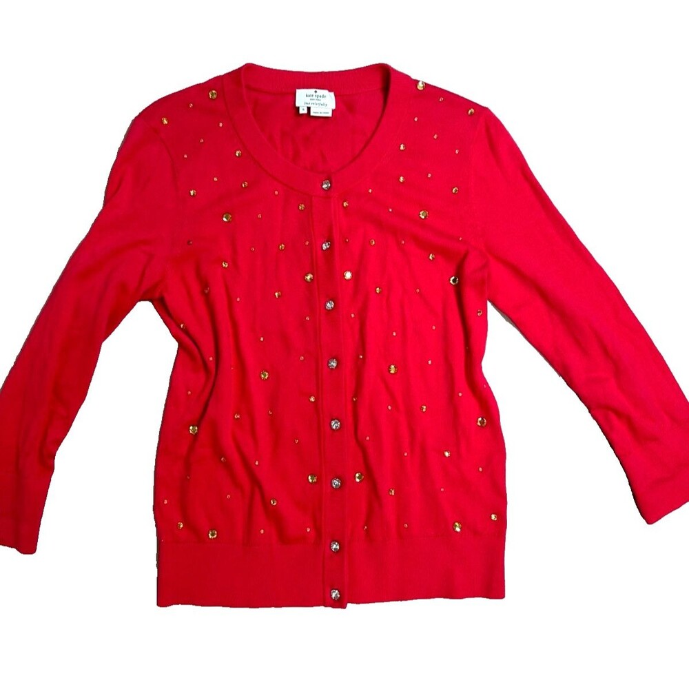 Kate Spade Cardigan Electric Rose Rhinestone 3/4 Sleeve Preppy Southern Charm S